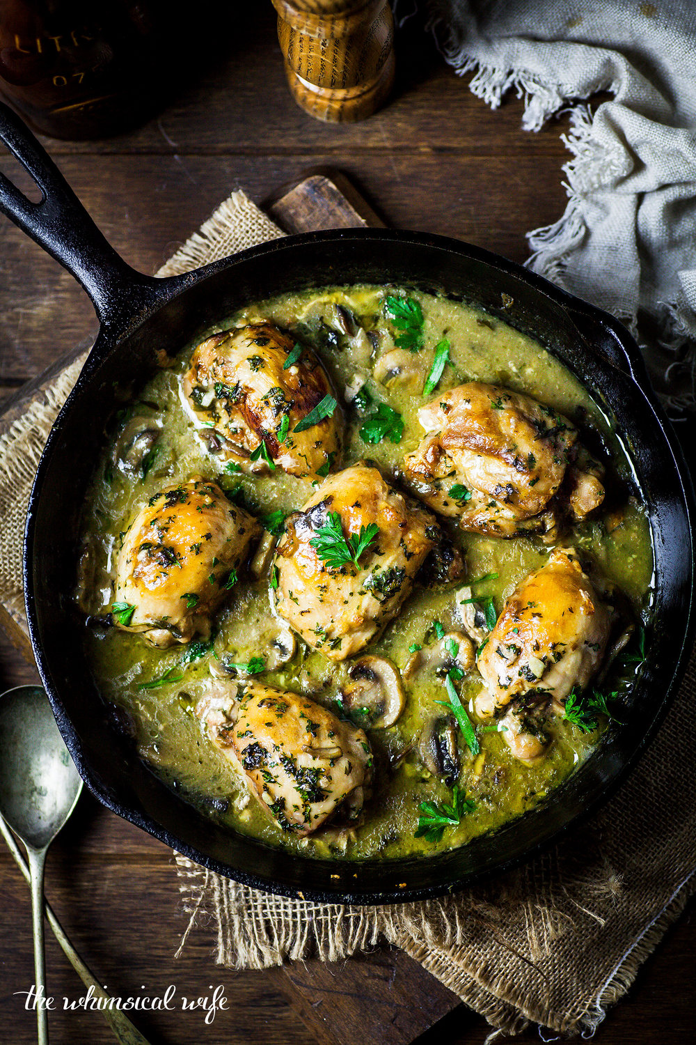 Creamy Chicken Thighs With Mushrooms & Herbs {DF, GF}